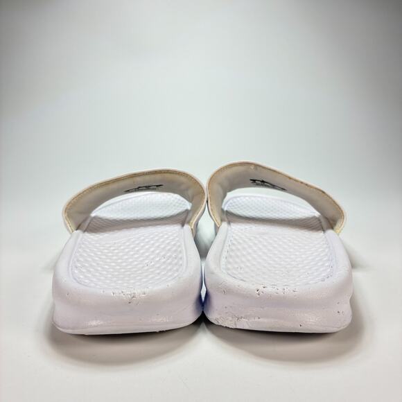 Nike Benassi White Silver Metallic Swoosh Logo Slide Sandals Women's Size 10 - Picture 4 of 9